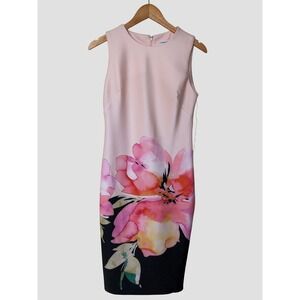 NWT Calvin Klein Pink Floral Sleeveless Scuba Knit Stretch Sheath Dress Size 6